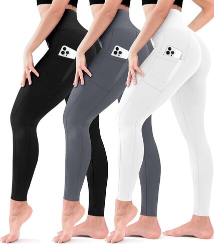 3 Pack Leggings for Women High Waisted - No See Through Tummy Control Cycling Workout Yoga Pants with Pockets Reg & Plus in Kuwait