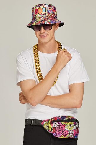Gionforsy Hip Hop Costume Kit 80s 90s Outfits Accessories Rapper Accessories Bucket Hat Sunglasses Gold Chain Ring in Saudi Arabia