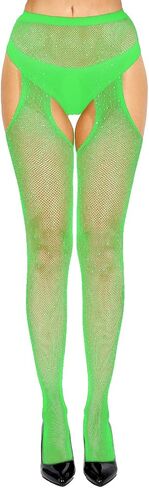 DTWAWA Sparkly Fishnet Tights for Womens Rhinestone High Waist Pantyhose in Saudi Arabia