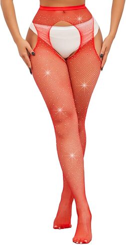 DTWAWA Sparkly Fishnet Tights for Womens Rhinestone High Waist Pantyhose in Saudi Arabia