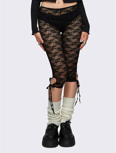 Women Sheer Floral Lace Leggings Capris Y2K See Through Knee Length Tights Thigh High Stockings in Kuwait
