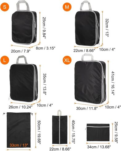 HARFINGTON 7pcs Compression Packing Cube for Suitcases Lightweight Luggage Organizers Bag Expandable Storage Travel Essentials Compression Bags for Carry on Suitcases, Black in Saudi Arabia