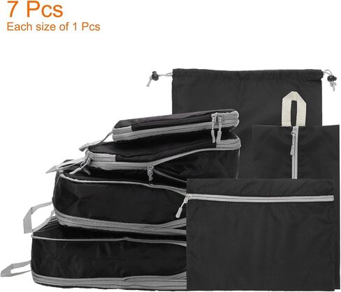 HARFINGTON 7pcs Compression Packing Cube for Suitcases Lightweight Luggage Organizers Bag Expandable Storage Travel Essentials Compression Bags for Carry on Suitcases, Black in Saudi Arabia
