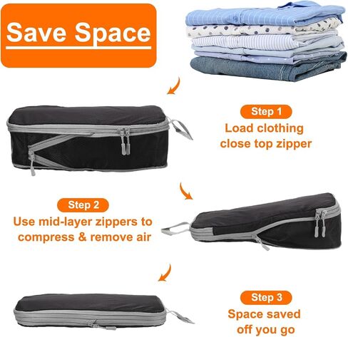 HARFINGTON 7pcs Compression Packing Cube for Suitcases Lightweight Luggage Organizers Bag Expandable Storage Travel Essentials Compression Bags for Carry on Suitcases, Black in Saudi Arabia
