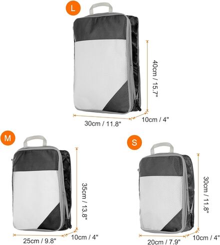 Harfington 3PCS Compression Compression Backing Cube لحقوق حقائب خفيفة الوزن منظمي الأمتعة أكياس أساسيات السفر من أجل حقائب تحمل على حقائب السماء الأزرق in Kuwait