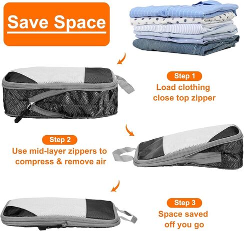 Harfington 3PCS Compression Compression Backing Cube لحقوق حقائب خفيفة الوزن منظمي الأمتعة أكياس أساسيات السفر من أجل حقائب تحمل على حقائب السماء الأزرق in Kuwait