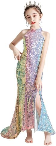 Little Girls Sequin Mermaid Dress Kids Long Tail Split Evening Dresses in Saudi Arabia