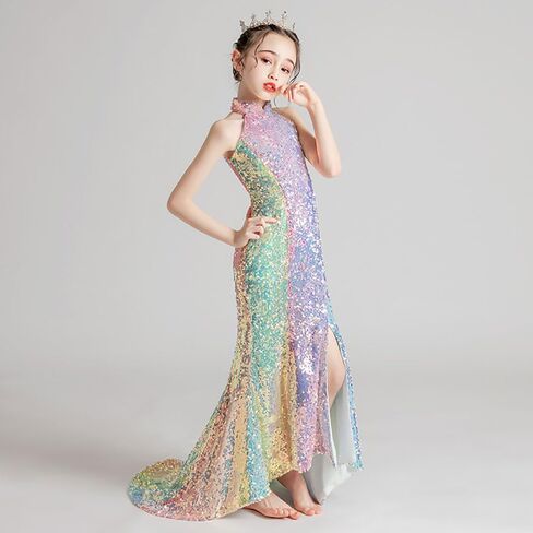 Little Girls Sequin Mermaid Dress Kids Long Tail Split Evening Dresses in Saudi Arabia