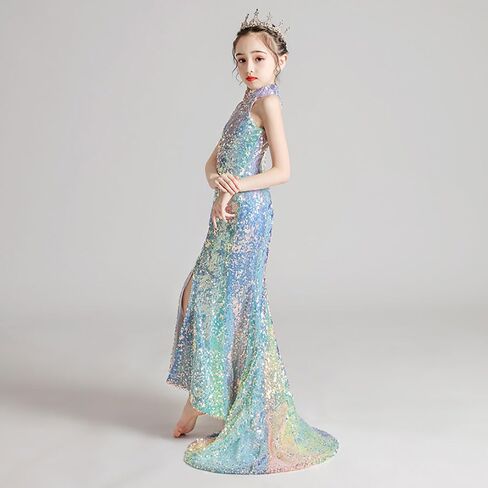 Little Girls Sequin Mermaid Dress Kids Long Tail Split Evening Dresses in Saudi Arabia