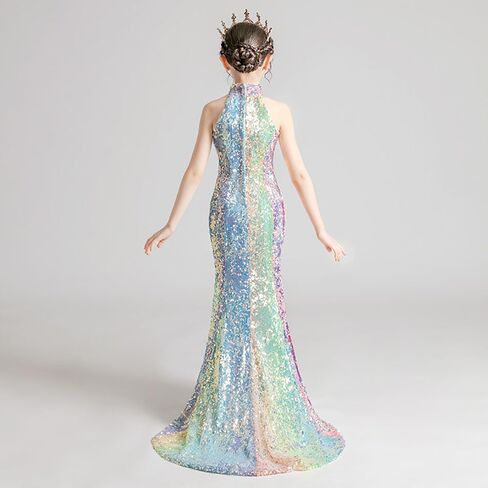 Little Girls Sequin Mermaid Dress Kids Long Tail Split Evening Dresses in Saudi Arabia