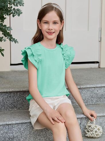 فتيات هالومونينغ تي القمصان مزدوجة الكشكش كشكش بأكمام قصيرة الأطفال in Saudi Arabia