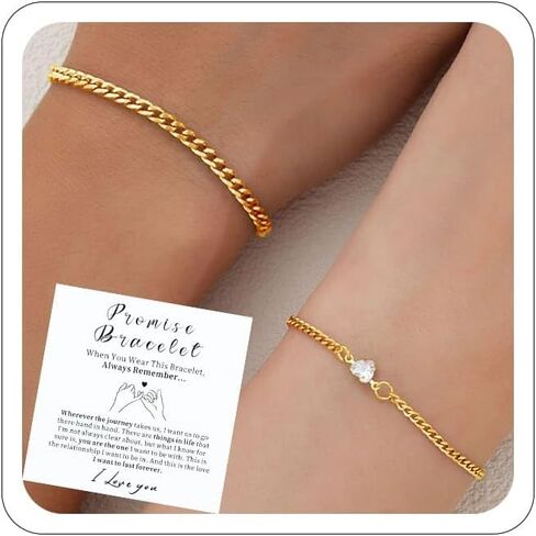 Promise Couple Bracelets for Women Men Permanent Bracelets for Couples Soulmate Distance Relationship Bracelet Stainless steel Matching Bracelets Locked Bracelet Heart Rhinestone Gold Silver Cuban Chain in Saudi Arabia