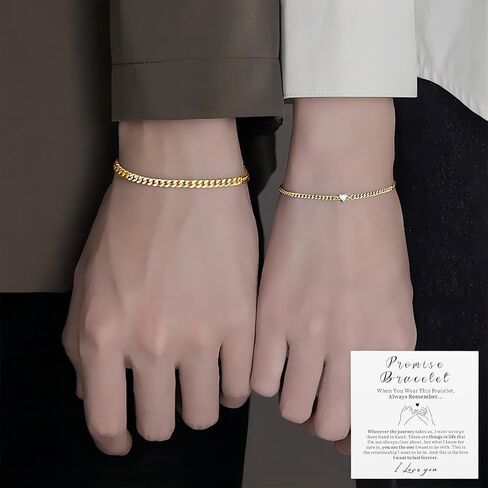 Promise Couple Bracelets for Women Men Permanent Bracelets for Couples Soulmate Distance Relationship Bracelet Stainless steel Matching Bracelets Locked Bracelet Heart Rhinestone Gold Silver Cuban Chain in Saudi Arabia