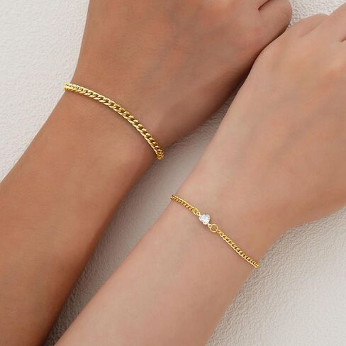 Promise Couple Bracelets for Women Men Permanent Bracelets for Couples Soulmate Distance Relationship Bracelet Stainless steel Matching Bracelets Locked Bracelet Heart Rhinestone Gold Silver Cuban Chain in Saudi Arabia