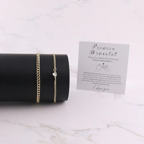 Promise Couple Bracelets for Women Men Permanent Bracelets for Couples Soulmate Distance Relationship Bracelet Stainless steel Matching Bracelets Locked Bracelet Heart Rhinestone Gold Silver Cuban Chain in Saudi Arabia