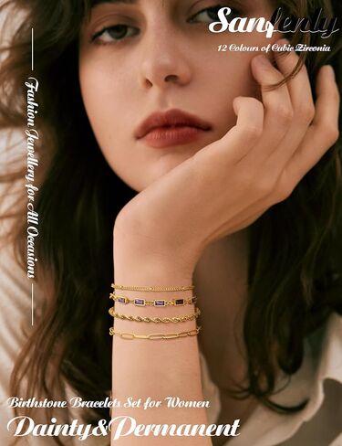 Sanfenly Gold Birthstone Bracelets for Women Waterproof Non Tarnish Dainty 14K Gold Plated Stackable Bracelet Emerald Green Friendship Bracelets Jewelry Gift for Mom in Kuwait