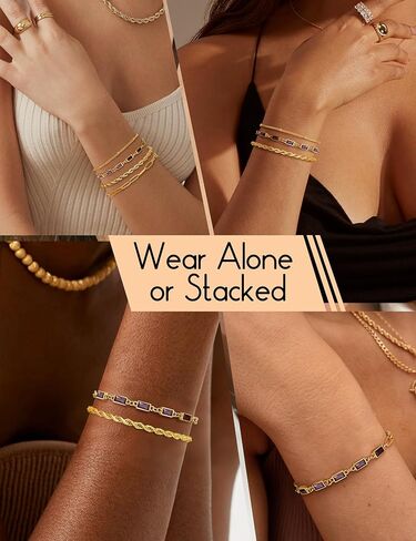 Sanfenly Gold Birthstone Bracelets for Women Waterproof Non Tarnish Dainty 14K Gold Plated Stackable Bracelet Emerald Green Friendship Bracelets Jewelry Gift for Mom in Kuwait