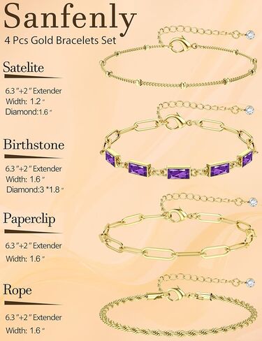 Sanfenly Gold Birthstone Bracelets for Women Waterproof Non Tarnish Dainty 14K Gold Plated Stackable Bracelet Emerald Green Friendship Bracelets Jewelry Gift for Mom in Kuwait