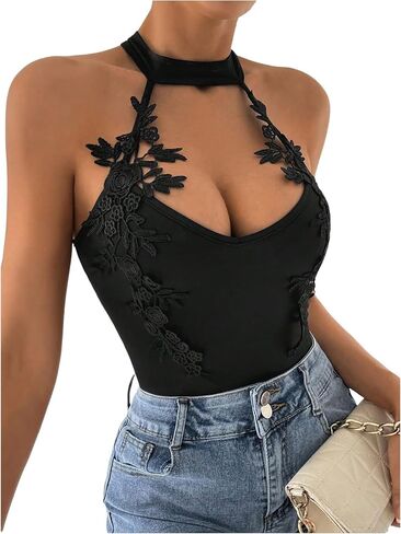 Soly Hux Women's Halter Neck Podysuitits Partylessless Detout Party Out out leotard قمم in Saudi Arabia