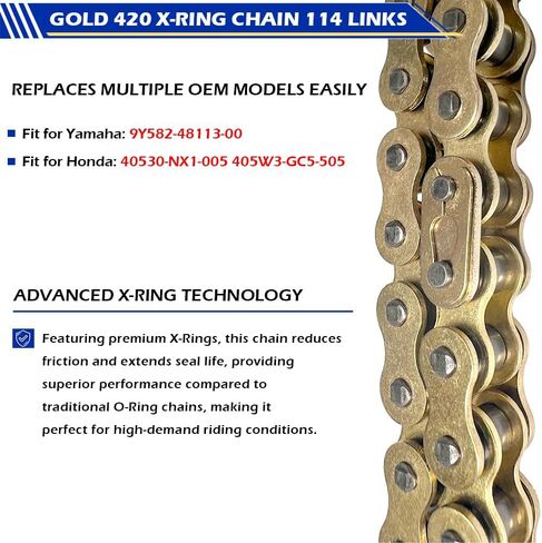 GOLD 420 X-Ring Motorcycle Chain 114 Links OEM#40530-NX1-005 405W3-GC5-505 9Y582-48113-00 in Kuwait
