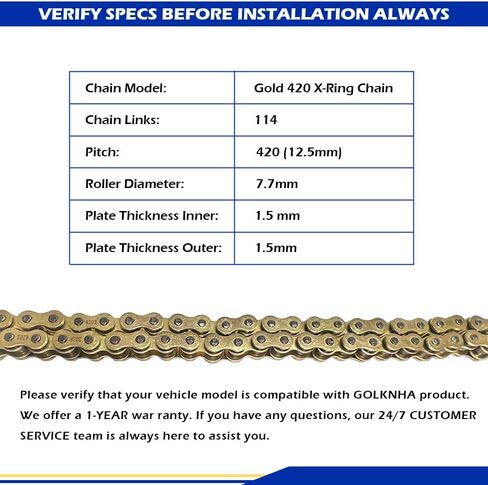 GOLD 420 X-Ring Motorcycle Chain 114 Links OEM#40530-NX1-005 405W3-GC5-505 9Y582-48113-00 in Kuwait