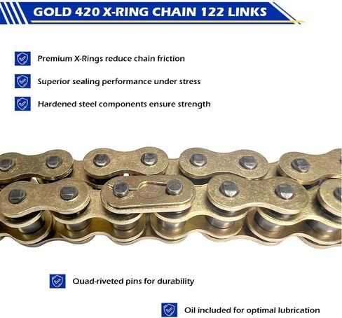GOLD 420 X-Ring Motorcycle Chain 114 Links OEM#40530-NX1-005 405W3-GC5-505 9Y582-48113-00 in Kuwait