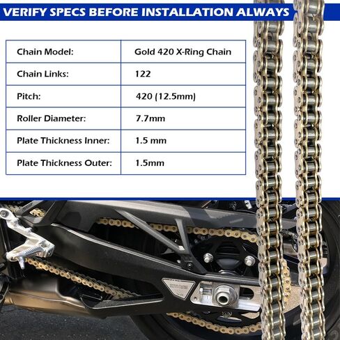 GOLD 420 X-Ring Motorcycle Chain 114 Links OEM#40530-NX1-005 405W3-GC5-505 9Y582-48113-00 in Kuwait