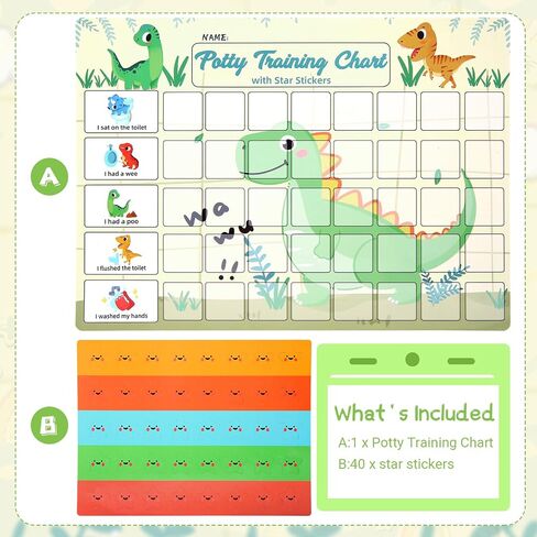 Potty Training Chart for Toddlers with 40 Large Reusable Magnetic Star Stickers, Interactive Reward Chart for Toilet Training (Dinosaur) in Saudi Arabia