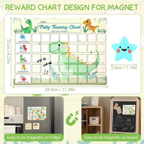 Potty Training Chart for Toddlers with 40 Large Reusable Magnetic Star Stickers, Interactive Reward Chart for Toilet Training (Dinosaur) in Saudi Arabia