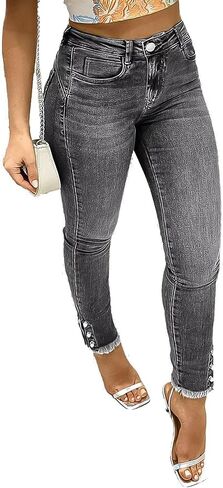 Flamingals Women's Button Side Raw End High High Weist Geans Geans in Kuwait