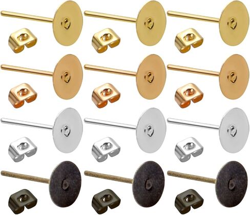 300pcs Stainless Earring Posts Flat Pads with 300pcs Clear Bullet Earring Backs for Jewelry Making,Gold Silver Bronze in Saudi Arabia