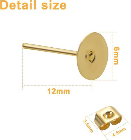 300pcs Stainless Earring Posts Flat Pads with 300pcs Clear Bullet Earring Backs for Jewelry Making,Gold Silver Bronze in Saudi Arabia
