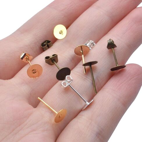 300pcs Stainless Earring Posts Flat Pads with 300pcs Clear Bullet Earring Backs for Jewelry Making,Gold Silver Bronze in Saudi Arabia