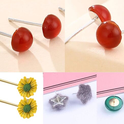 300pcs Stainless Earring Posts Flat Pads with 300pcs Clear Bullet Earring Backs for Jewelry Making,Gold Silver Bronze in Saudi Arabia