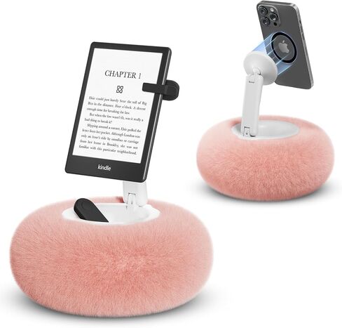 SupeDesk Magnetic Phone Pillow Stand, Phone Holder for Bed,Lap,Desk, Cozy Pillow Stand with Snack Bowl and 2 Magnetic Rings, Compatible with 3.5-7" iPhone,E-Reader, Kindle, Pink in Kuwait