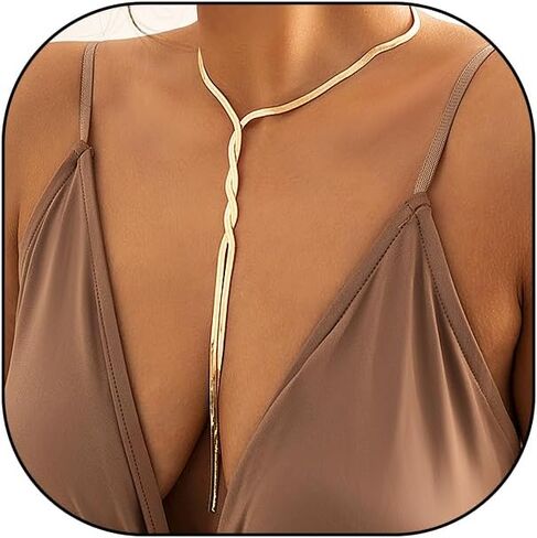 GIGB PBDK Gold Snake Bone Chain Y Necklace for Women Fashion Dainty Bendable Long Twist Pendant Choker Vintage Thick Clavicle Necklace Minimalist Charm Jewelry in Saudi Arabia