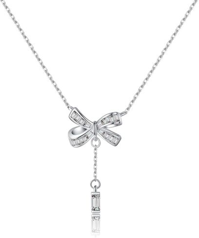 Sluynz Solid 925 Sterling Silver Bow y Netlace للنساء المراهقات CZ CZ Bowknot قلادة in Kuwait