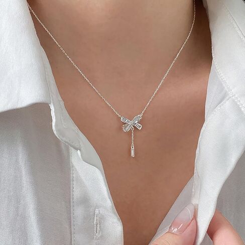 Sluynz Solid 925 Sterling Silver Bow y Netlace للنساء المراهقات CZ CZ Bowknot قلادة in Kuwait