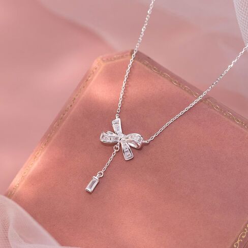 Sluynz Solid 925 Sterling Silver Bow y Netlace للنساء المراهقات CZ CZ Bowknot قلادة in Kuwait