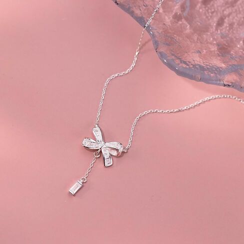 Sluynz Solid 925 Sterling Silver Bow y Netlace للنساء المراهقات CZ CZ Bowknot قلادة in Kuwait