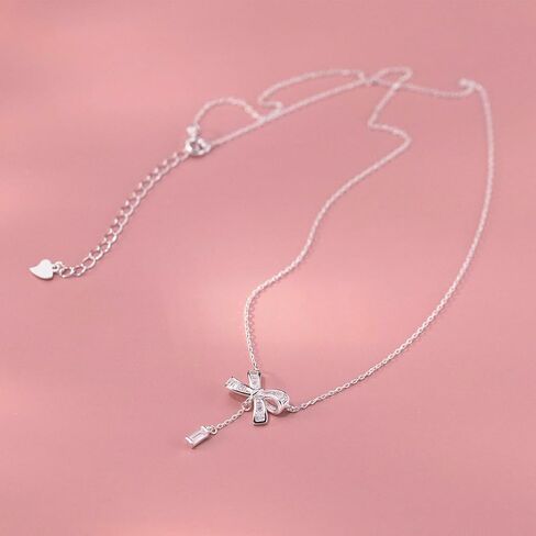 Sluynz Solid 925 Sterling Silver Bow y Netlace للنساء المراهقات CZ CZ Bowknot قلادة in Kuwait