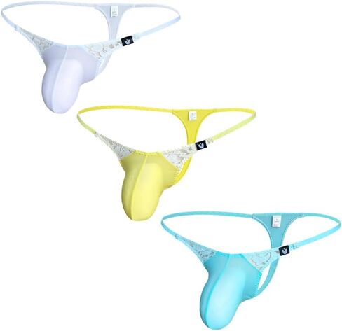 Gogobear Mens Colorblocked Lace G-String Thong Sexy Low Rise Bulge Pouch Bikini Briefs Underwear in Saudi Arabia