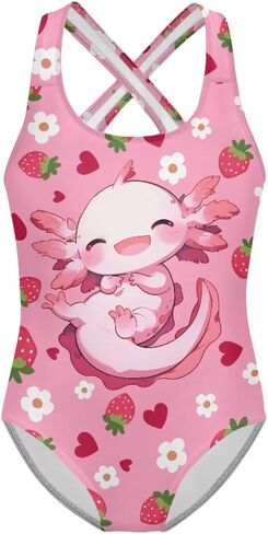 Swimsuit for Girls 5-14 Years Cute One Piece Swimming Suits Cross Back Straps Swimwear in Kuwait