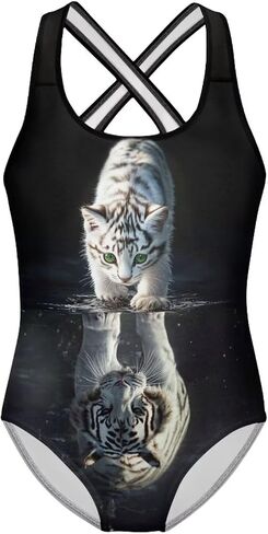 Swimsuit for Girls 5-14 Years Cute One Piece Swimming Suits Cross Back Straps Swimwear in Kuwait
