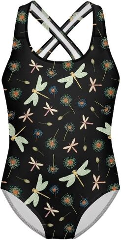 Swimsuit for Girls 5-14 Years Cute One Piece Swimming Suits Cross Back Straps Swimwear in Kuwait