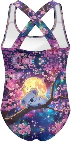 Swimsuit for Girls 5-14 Years Cute One Piece Swimming Suits Cross Back Straps Swimwear in Kuwait