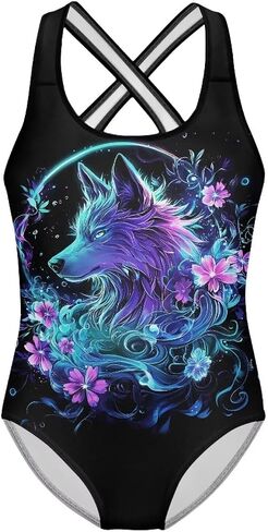 Swimsuit for Girls 5-14 Years Cute One Piece Swimming Suits Cross Back Straps Swimwear in Kuwait