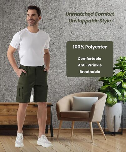 SIX ISLANDS Men's Cargo Shorts 9" Inseam Elastic Waistband Casual Relaxed Fit Work Shorts with 6 Pockets in Kuwait