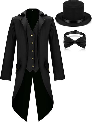 Geyoga Halloween Mens Steampunk Vintage Tailcoat Jacket Costumes Medieval Gothic Uniform and Hat Bow Tie in Saudi Arabia