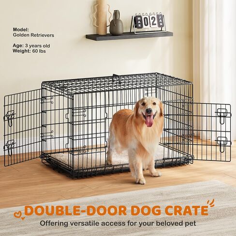 Yaheetech 42inch Double Door Dog Crate w/Divider, Collapsible Metal Kennel in Kuwait